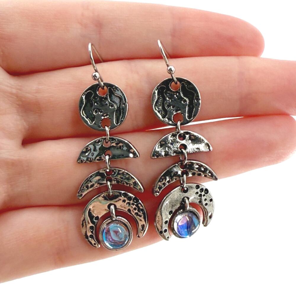 Moon Phase Moonstone Earrings, Celestial Dangle E… - image 1